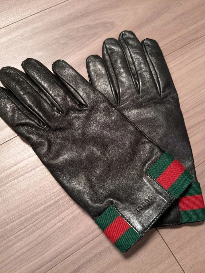 Authentic GUCCI Sherry Line Five Finger Gloves Leather Cashmere Made in Italy - Image 3 of 4