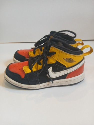 Nike Air Jordan Sneakers Childs 9C Mid Amarillo Orange Yellow Black BQ6933-087 - Picture 6 of 14
