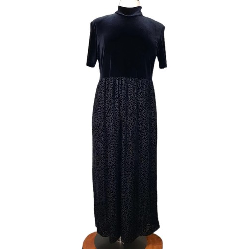 VTG 90s Ronni Nicole Maxi Dress Womens 18 Black Velvet Burnout Whimsy Goth Glam