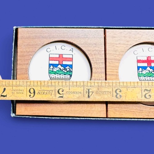 MCM 1960's Teak Drink Coaster Set C.I.C.A Banff 1969 Convention - Bild 6 von 8