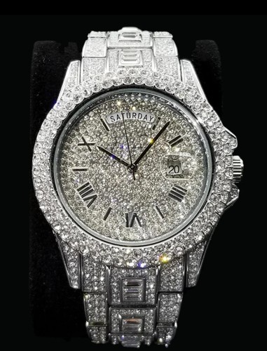 Luxury HIp Hop Fully Ice out Men's Watch Custom Bling VVS Iced Diamond Silver - Picture 3 of 4