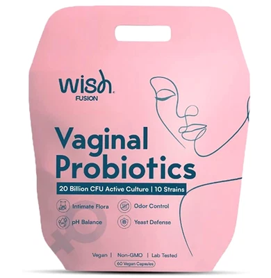 WISH FUSION Women's Probiotic 60 Capsules 20 Billions CFU 6 Strains Cranberry Vegan