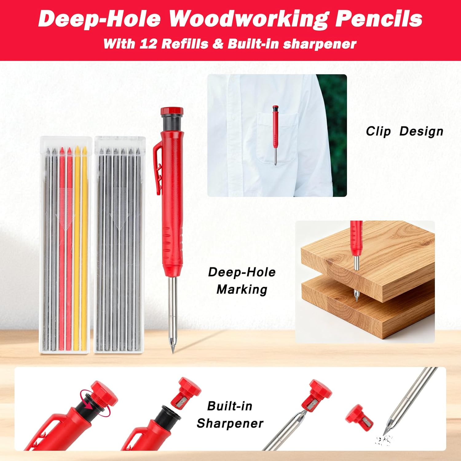 6 in 1 Rafter Square with Carpenter Pencil, 7In Rafter Square Multi-Purpose Carp