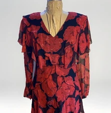 Vintage holly’s harp 100% silk rose Print Tiered dress