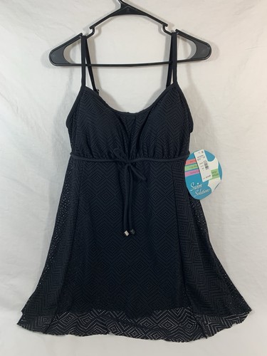 NWT $114 Swim Solutions One Piece Empire Princess Swimdress Swimsuit Black, 16 - Picture 2 of 11