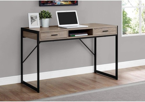 Monarch Specialties Contemporary Laptop Table with Drawers and Dark Taupe - Picture 2 of 6