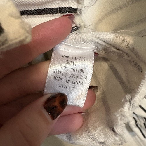 Schwarz-weiße Miss Love gestreifte Cropped Raw Hem Jeansjacke - Größe Small - Bild 3 von 6