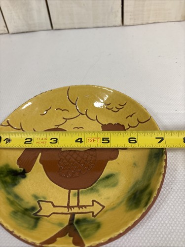 Vintage Breininger Redware Keramik 7" flache Schüssel/Teller, Hahn 1992 - Bild 3 von 6