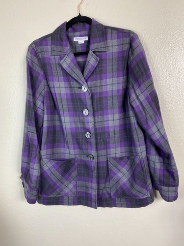 Pendleton Plaid 100% Virgin Wool Chore Jacket Women sz Medium Barn Purple Gray - Picture 1 of 14
