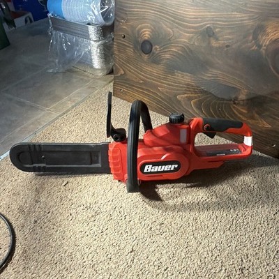 Bauer 20V Cordless Chainsaw, Battery Power Source, Red & Black
