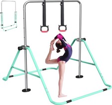 Gymnastics Bar for Kids with Rings  Adjustable Height Gymnastic Horizontal Green 