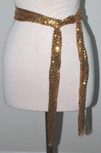 VINTAGE Gold Sequin Sash, Tie or Belt - 3.25" Wide x 64" Long - Picture 2 of 5