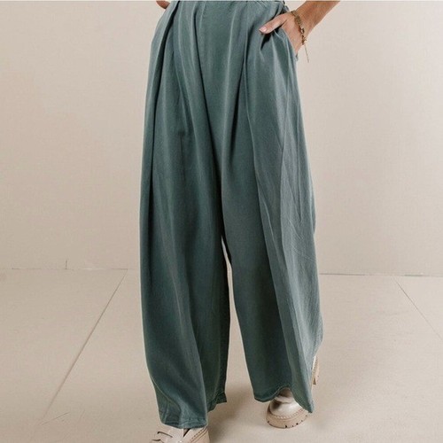 Bohme Katie Pantaloni Tencel Relaxed Extra Larghi Gamba Oliva Pull On Donna Medium - Foto 3 di 13