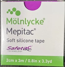 Molnlycke Mepitac 298300 Soft Silicone Tape, 2 cm x 3 /0.8 in x 3.3 yd