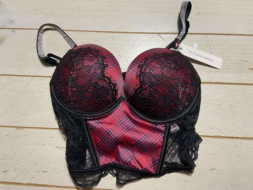 Victoria's Secret Push-up-Korsett rot kariert Spitze 34B sehr sexy Bombe 2 Körbchen - Bild 1 von 8