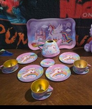 13 Piece Purple Unicorn Tea Set For Little Girls Tin