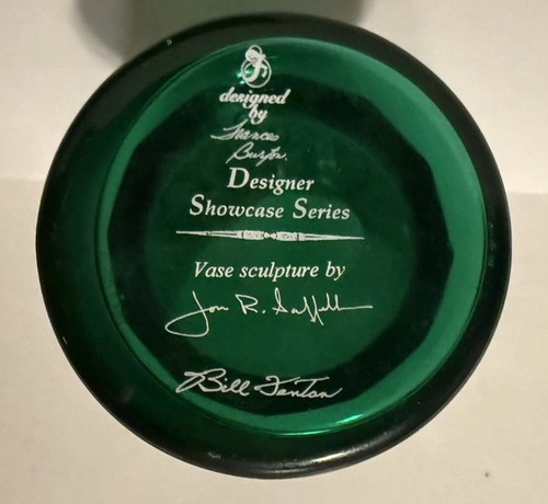 Fenton Designer Showcase Series Green HP Flowers Vase-Signed - Picture 7 of 7