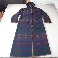 Woolrich Southwestern Coat Womens Medium Blue Wool Duster Jacket Navajo Western
