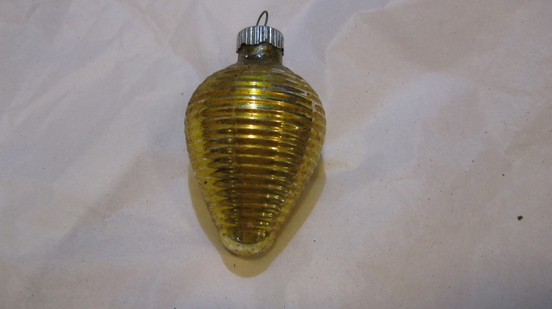 Vintage Christmas Shiny Brite Gold Beehive Lantern Glass Ornament