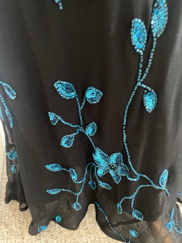 Jacques Vert Sz12 Black Blue Beaded Chiffon Long Maxi Evening Dress - Picture 5 of 11