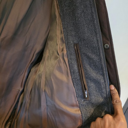 Collezione Wool Blend Puffer Quilted Faux Fur Collar Grey Mens Large Used Winter - Picture 10 of 11