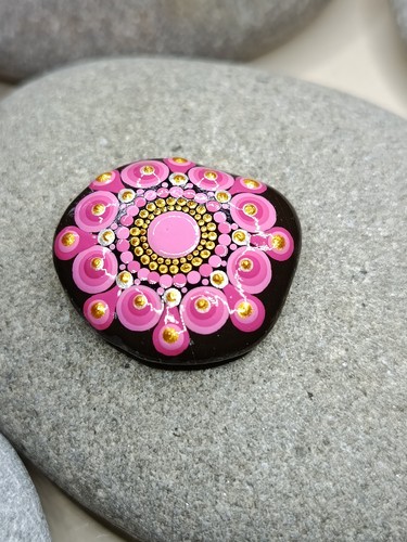 Mandala Stein, pink, Glücksbringer, Naturstein vom Bodensee, handbemalt, Unikat - Bild 3 von 9