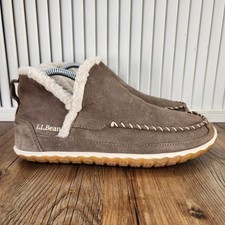 LL Bean Mountain Moccasins Womens Sz 8 M Brown Suede Fleece Lined Slippers Boots