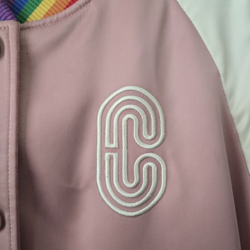 COACH Rainbow Bomber Satin Souvenir Jacket Pearl Pink Size XS Embroidered - Picture 5 of 14