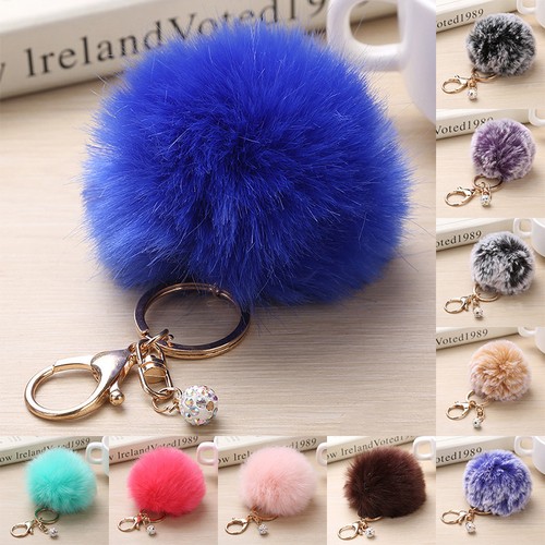 Rabbit Fur Fluffy Pompom Handbag Car Pendant Ball Charm Key Chain Keyrings Gift - Picture 3 of 41