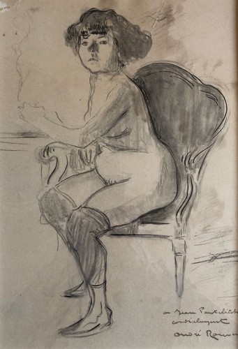 André Rouveyre — nu assis fumant une cigarette — fusain & mine de plomb signé - Bild 1 von 8