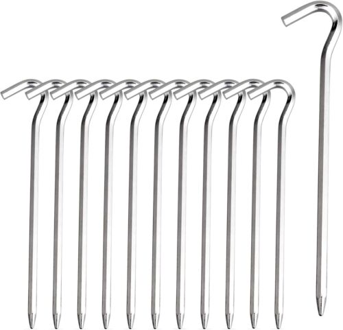 12 PCS Aluminum Tent Stakes Pegs with Hooks Camping Tent Stakes for Outdoor