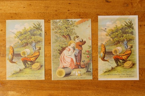 Antique Victorian Trade Card Marshalltown Iowa Set of 3 Sewing Thread - Picture 2 of 8