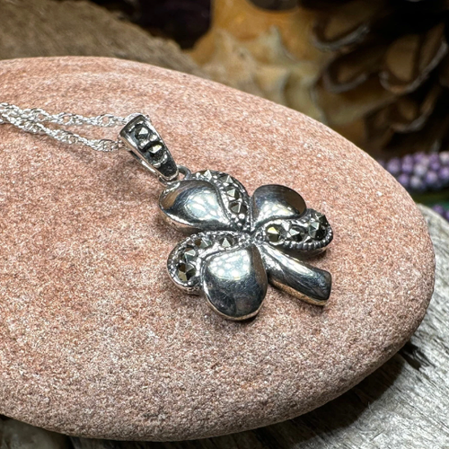 Collana Trifoglio Marcasite Ciondolo Quadrifoglio Celtico Irlanda Irlandese 925 - Foto 5 di 7