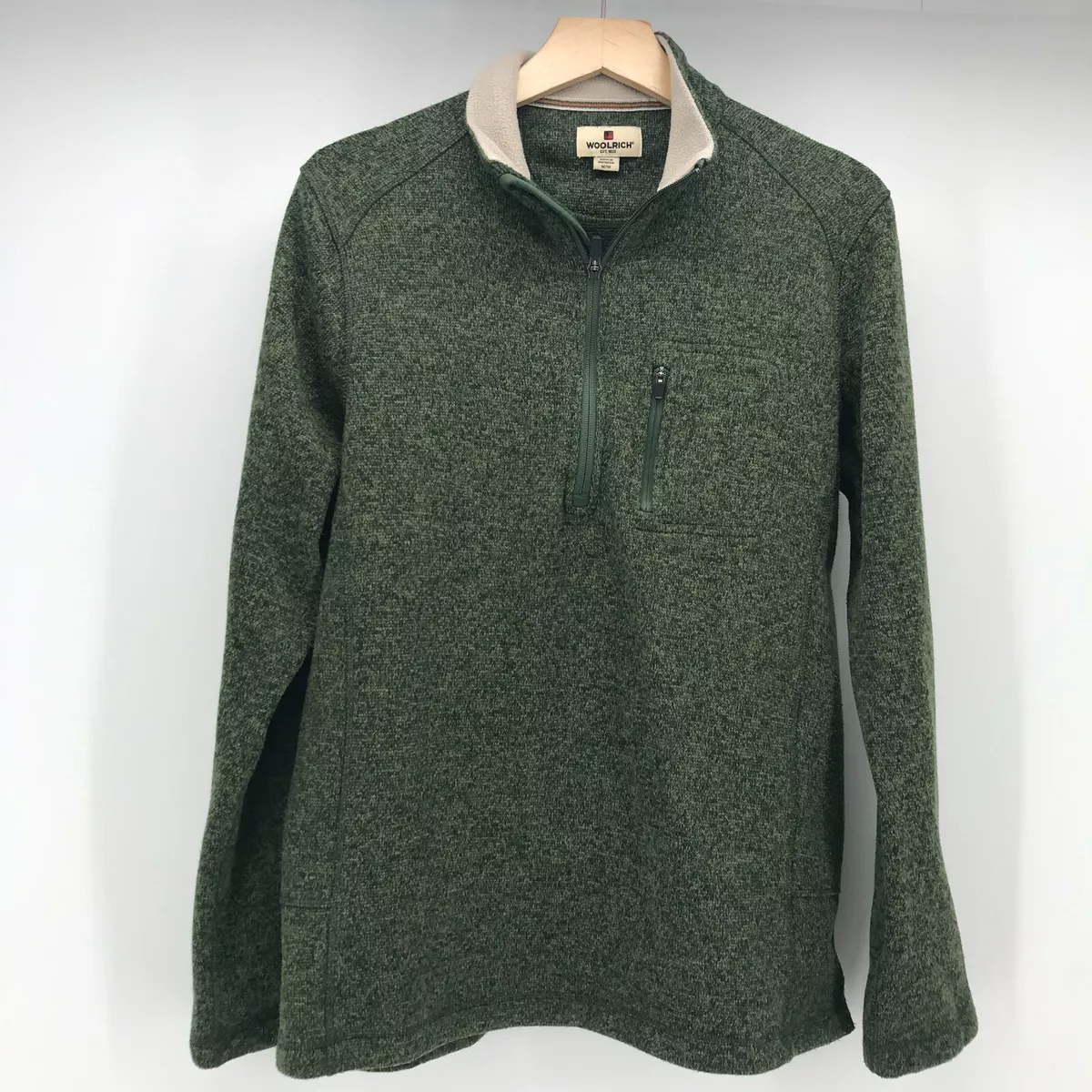 Woolrich Quarter Zip Pullover Sweatshirt Mens Medium Heathered Green Adult