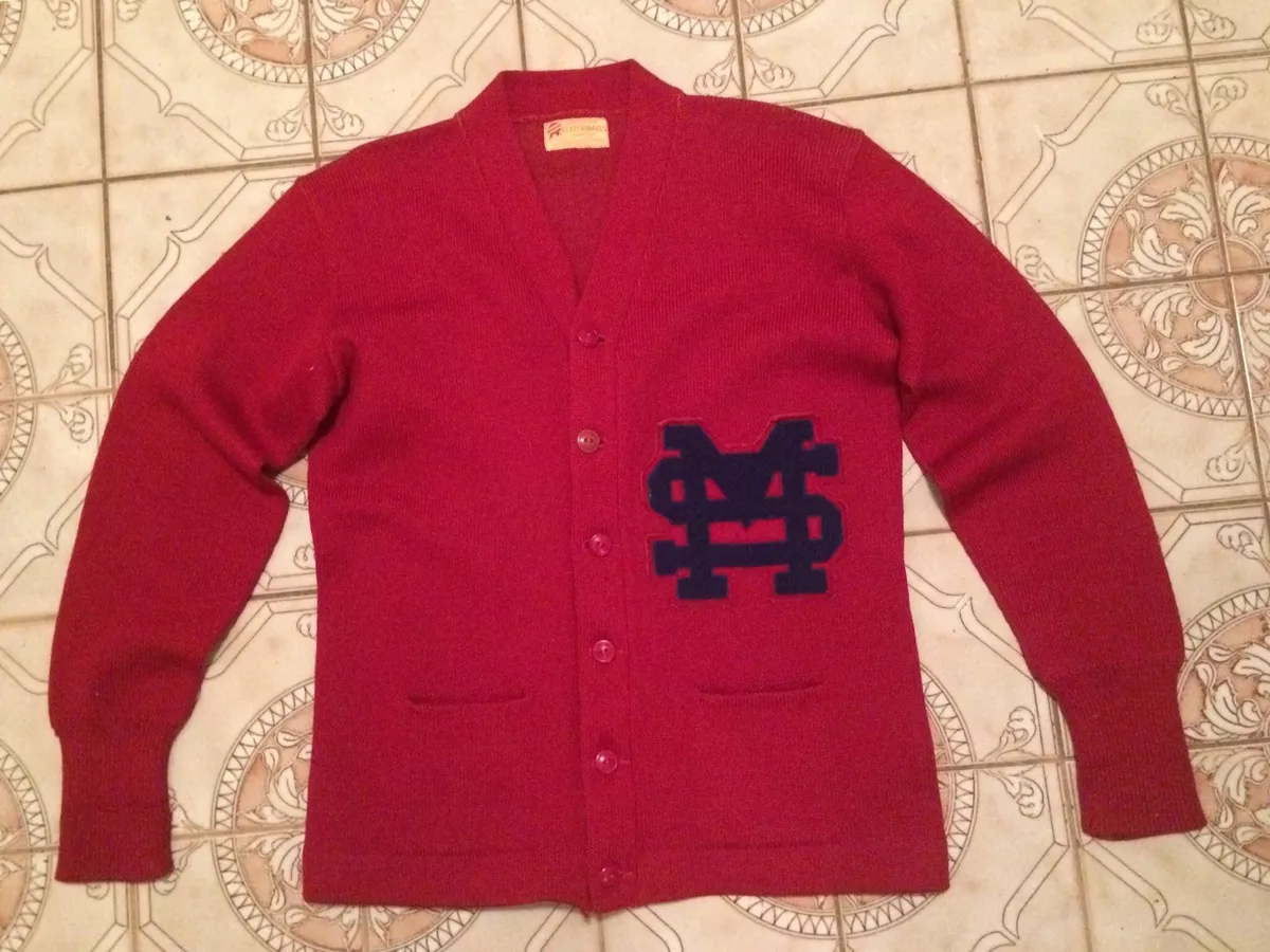 Vtg 40s 50s Whiting Michigan Wool Letterman Sweater Varsity Red