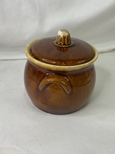 Vintage Hull USA Oven Proof Pottery Brown Drip Glaze Sugar Bowl/ Bean Pot w/Lid - Picture 2 of 12