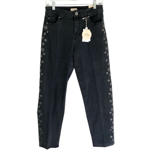Camila Coelho Denim Jeans mit Kristalldetail schwarz hoher Bund neu mit Etikett 6 Revolve - Bild 3 von 8