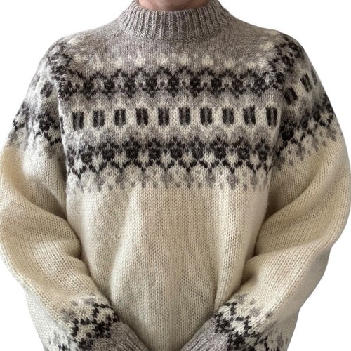 Maglione grosso vintage unisex scandinavo 100% lana Fair Isle made in Denmark - Foto 2 di 8