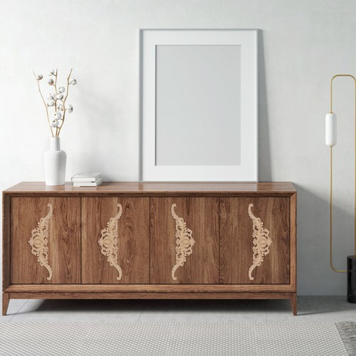 2 Pcs Decorative Wood Trim Door Cabinet Carving Decal Antique Wood Fireplace - Picture 2 of 12