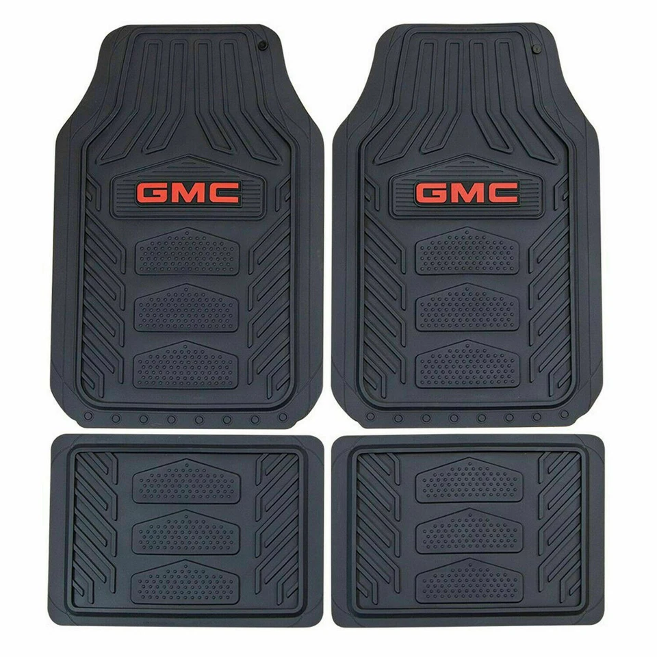7pc GMC Car Truck Front Rear Rubber All Weather Floor Mats Steering Wheel Cover Foto 2 de 4