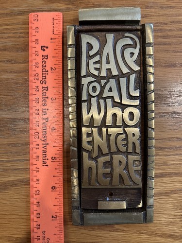 Mid Century Solid Brass Door Knocker “Peace To All Who Enter Here” 1969 Israel