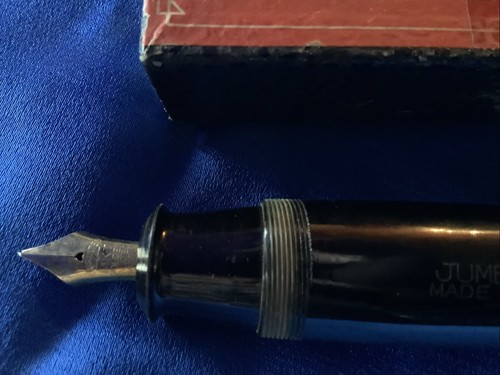 VINTAGE 1940er japanischer JUMBO Urushi Ebonit 14K EF Feder Füllfederhalter mit BOX - Bild 4 von 10