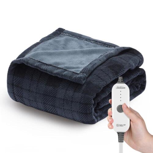 Sunbeam Throw Electric Blanket 50"x60" Nordic Heated Frankfurt Plaid Blue