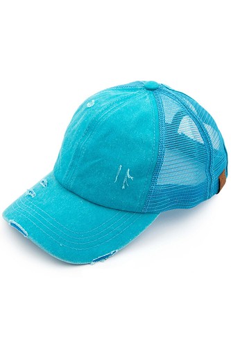 C.C Damen Washed Denim Criss Cross Gummiband Mesh Pferdeschwanz Mesh Pony Cap - Bild 158 von 248