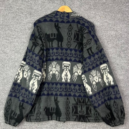 Vintage Andes Alpaca Wool Hoodie Zip Up Sweater Jacket/Men's Size XL - Picture 2 of 7