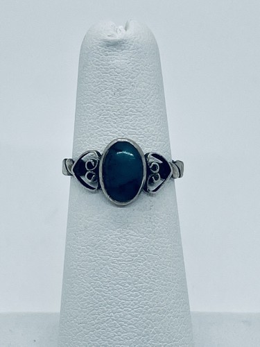 Vintage (1930s) "Fred Harvey" Navajo Silver Turquoise Cabochon Heart Ring - Picture 2 of 7