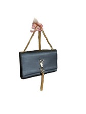 Saint Laurent Kate Magnetic Closure Shoulder Bag Medium Black Leather