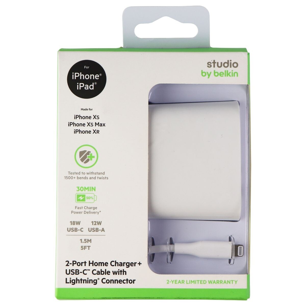 Belkin Studio 2Port Home Charger + USBC Cable for iPhone/iPad/iPod