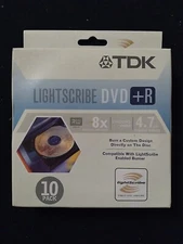 TDK LIGHTSCRIBE DVD+R 8x 4.7GB 10-pk Cakebox Burn Custom Discs Brand New & Seale