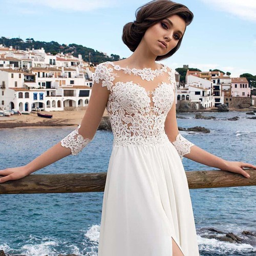 Brautkleid Hochzeitskleid Kleid Braut 3/4 Ärmel sofort lieferbar QC42 44 - Bild 3 von 6